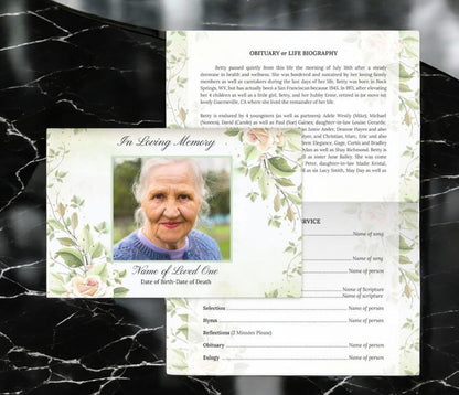 Rose Greeting Card Style Funeral Program Template (Google Docs)