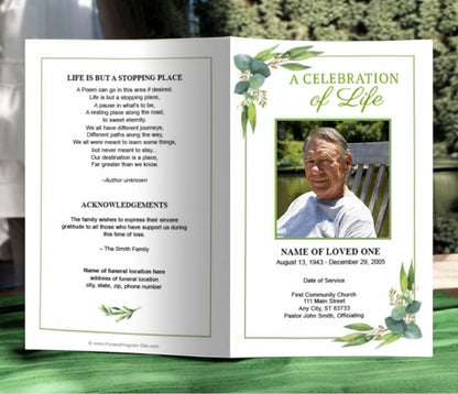 Eucalyptus Watercolor Funeral Program Template