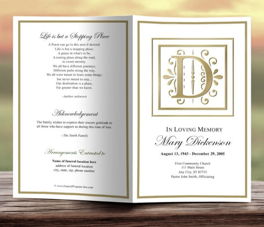 Monogram Gold D Funeral Program Template