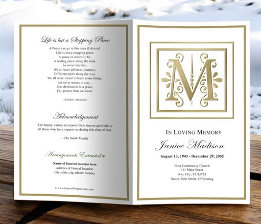 Monogram Gold M Funeral Program Template