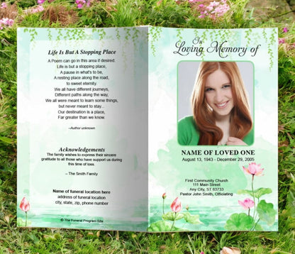 Water Lilies Watercolor Funeral Program Template