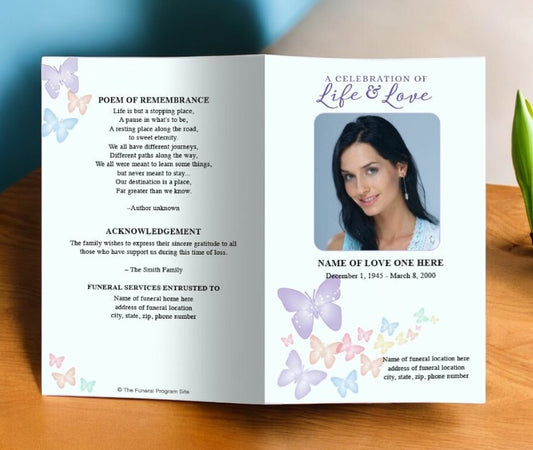 Butterfly Fusion Watercolor Funeral Program Template