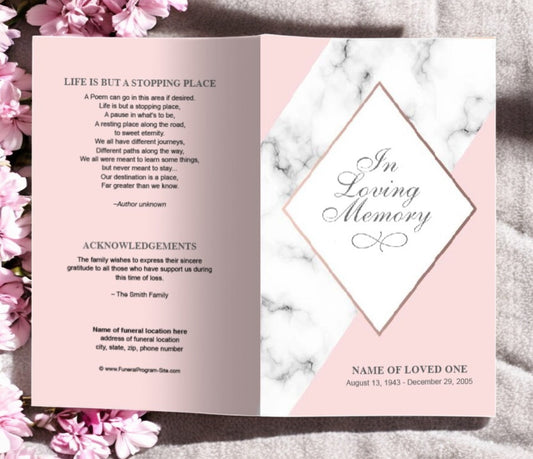 Pink Marble Funeral Program Template