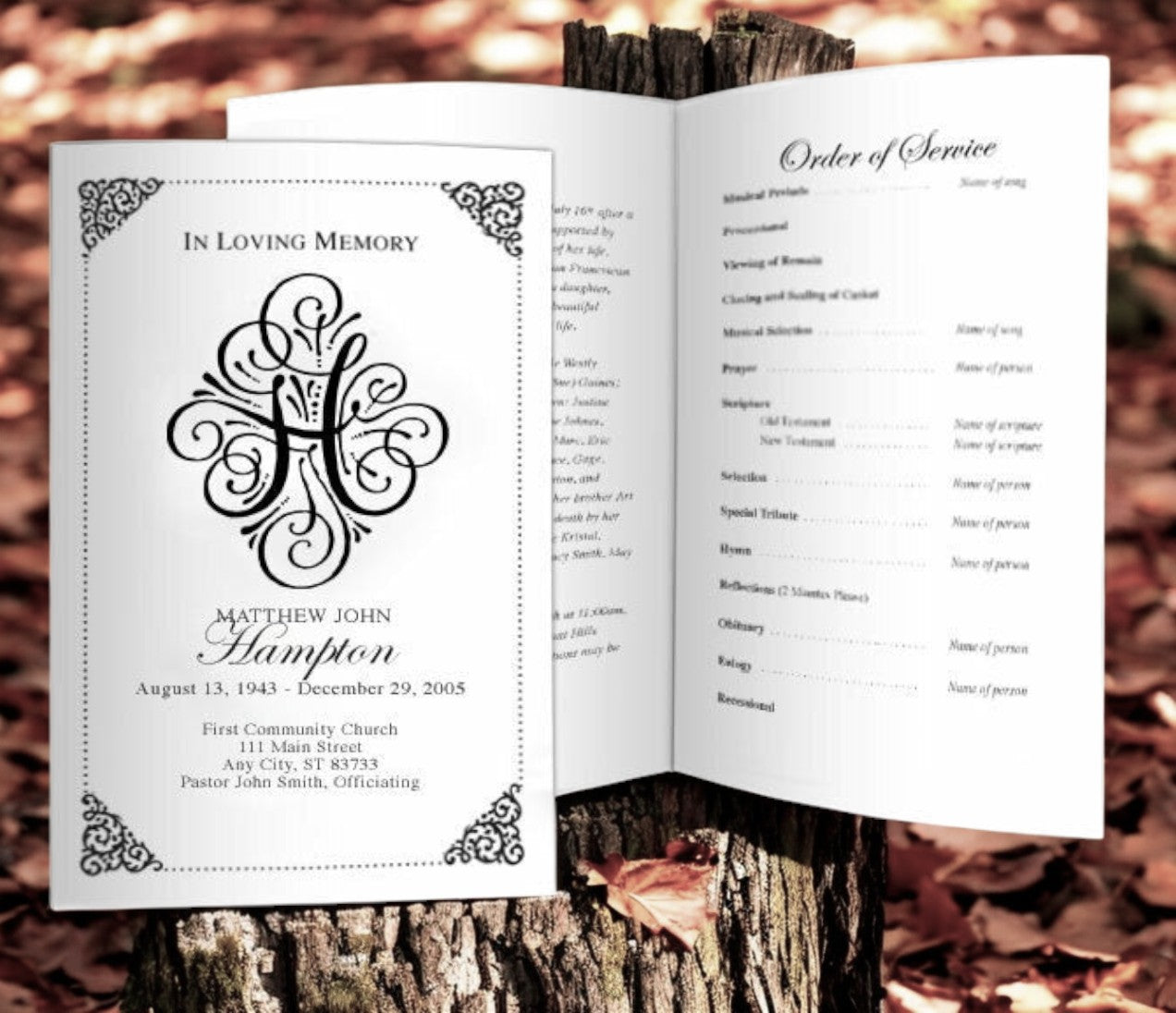 Monogram H Funeral Funeral Program Template