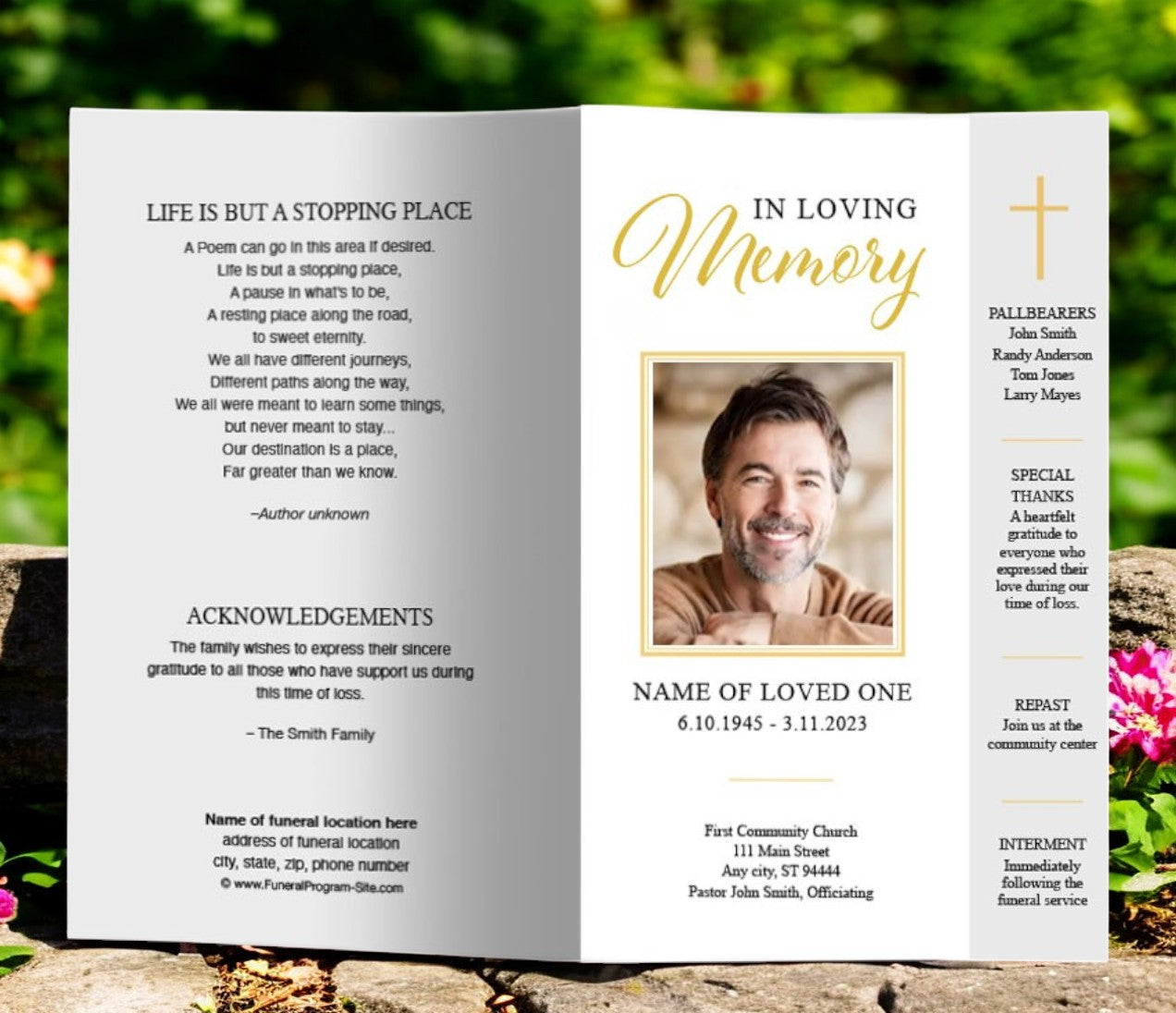 Silver Gold Funeral Program Template