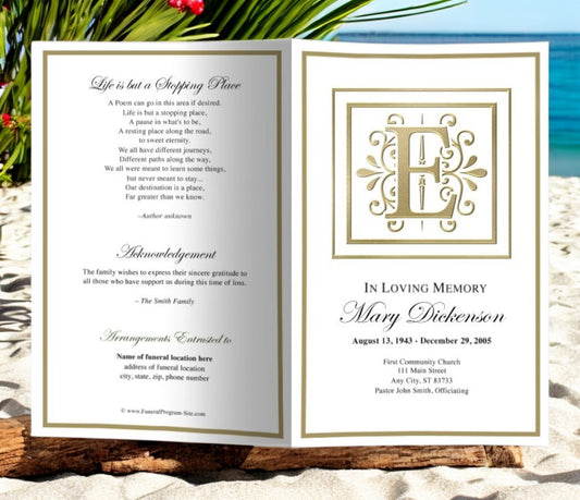 Monogram Gold E Funeral Program Template