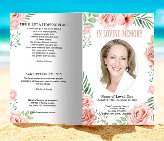 Blush Watercolor Funeral Program Template