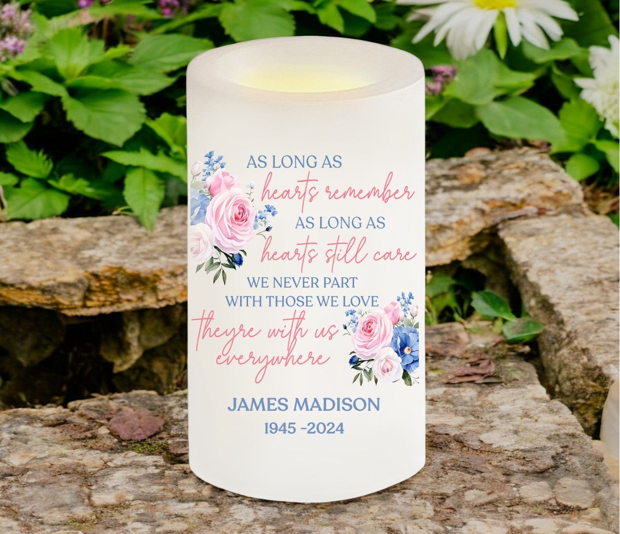 Heart Remembers Personalized Flameless LED Memorial Candle