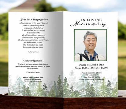 Trees Watercolor Funeral Program Template