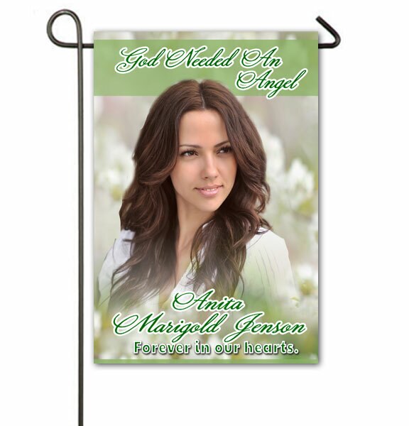 White Flowers Personalized Memorial Garden Flag.