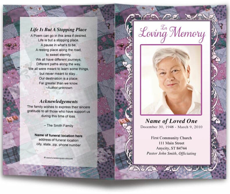 Patchwork Funeral Program Template.