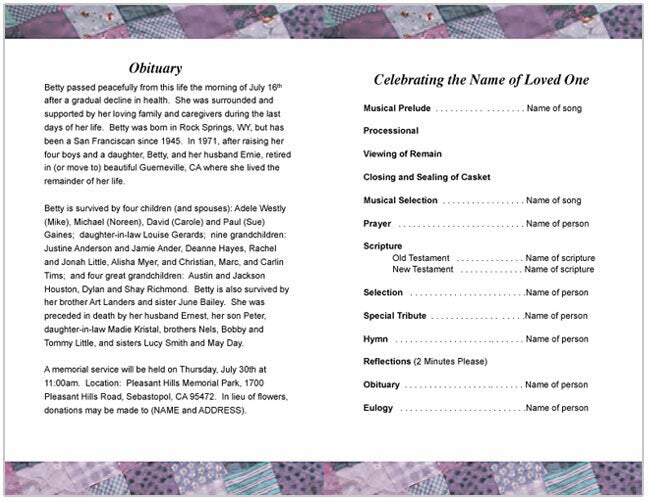 Patchwork Funeral Program Template.