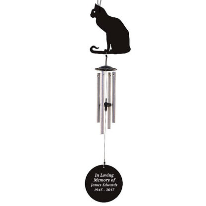 Personalized Cat Silhouette In Loving Memory Memorial Wind Chime.