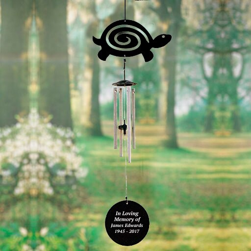 Personalized Turtle Silhouette In Loving Memory Memorial Wind Chime.