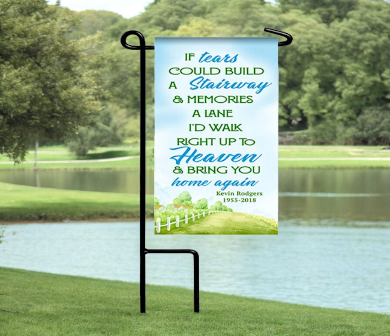 Personalized If Tears Stairway Memorial Garden or Cemetery Flag