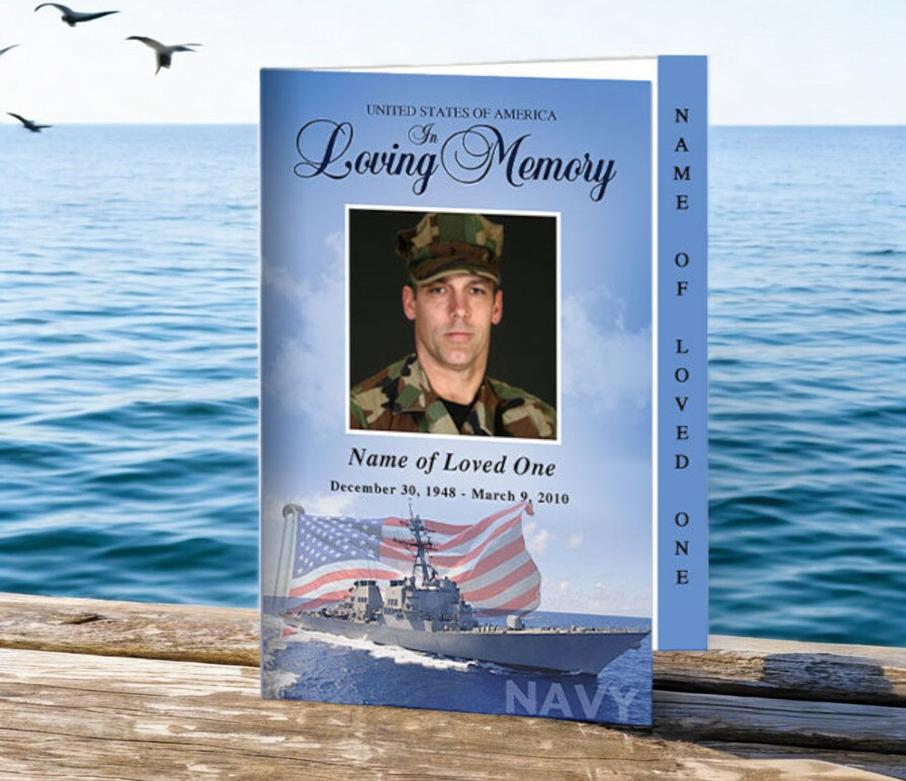 Navy 4-Sided Graduated Funeral Program Template