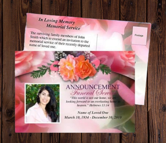 Rosy Funeral Announcement Postcard Template