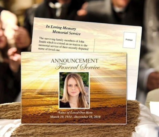 Shine Funeral Announcement Postcard Template