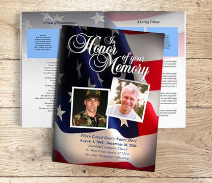 US Flag Large Funeral Booklet Template