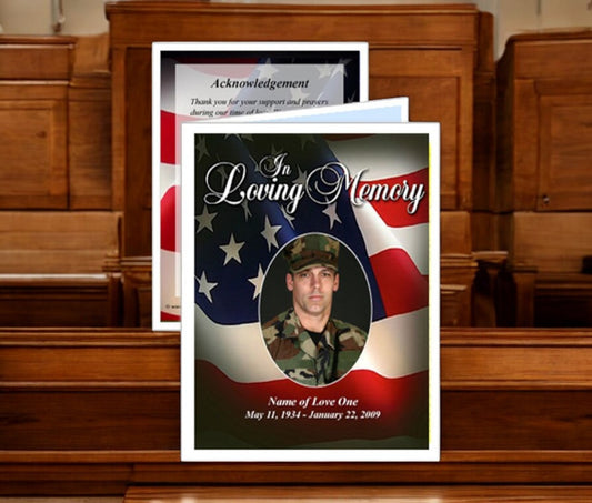 US Flag Small Memorial Card Template