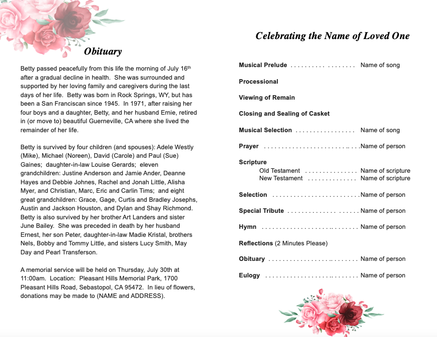 Carrara Watercolor Funeral Program Template.