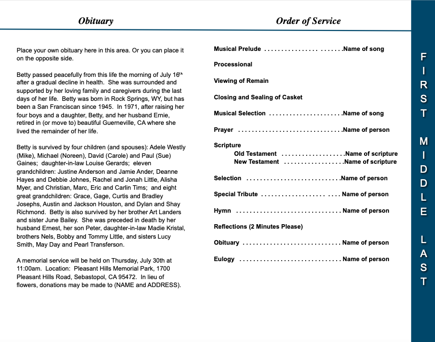 Voyage 4-Sided Graduated Funeral Program Template.