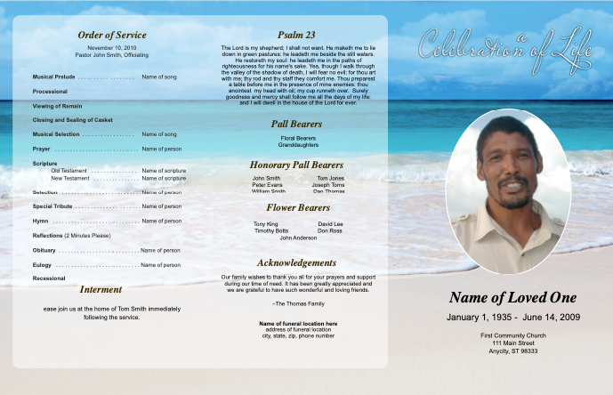 Caribbean Trifold Funeral Brochures Template – Funeral Program-Site ...