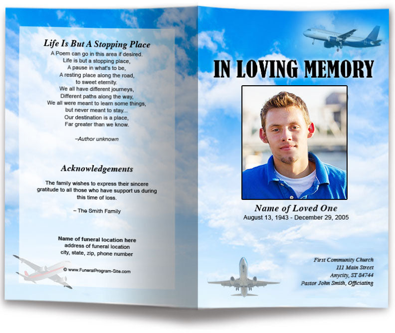 Vintage Airplanes Funeral program, celebration of life program, order of service, retailer memorial programs, memorial service - Distressed