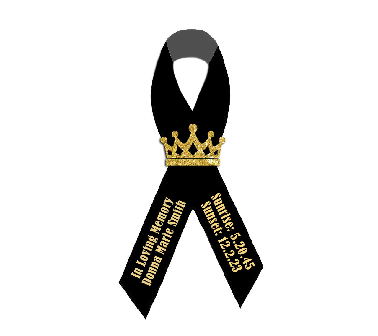 Gold Glitter Crown  Black Awareness Ribbons - Pack of 10