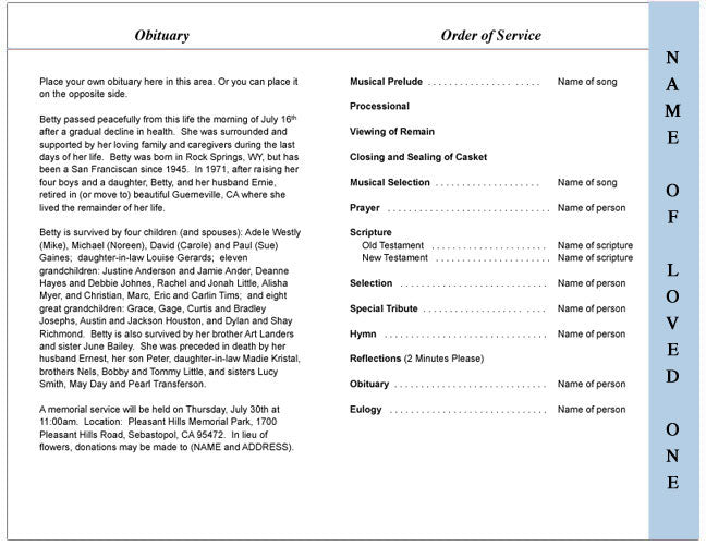 Powder 4-Sided Graduated Funeral Program Template.