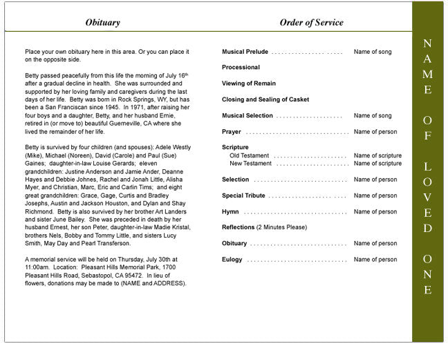 Graceful 4-Sided Graduated Funeral Program Template.