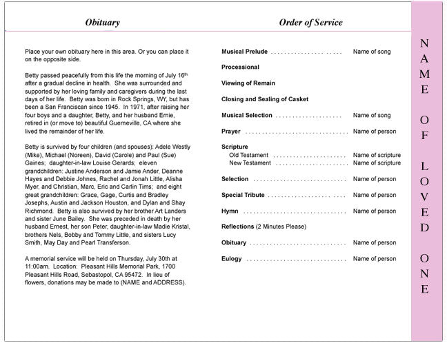 Darling 4-Sided Graduated Funeral Program Template.