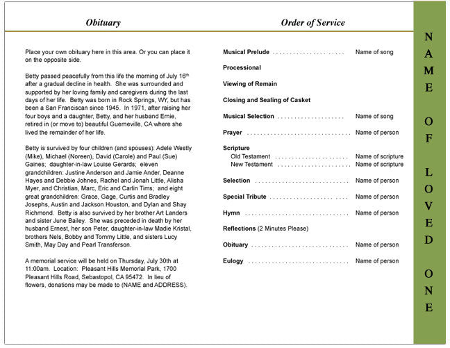 Sports 4-Sided Graduated Funeral Program Template.