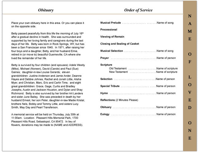 Jewish 4-Sided Graduated Funeral Program Template.