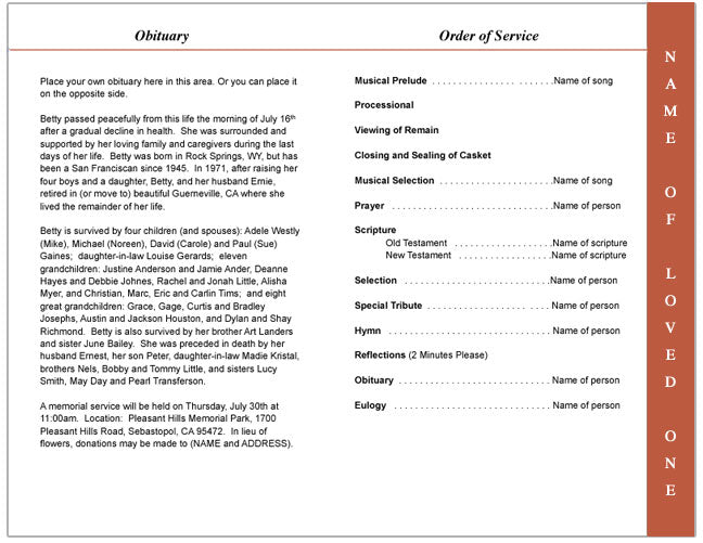 Impala 4-Sided Graduated Funeral Program Template.