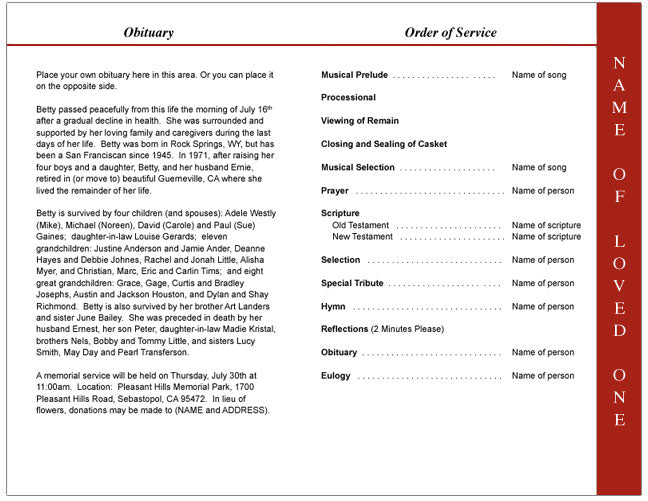 Bonita 4-Sided Graduated Funeral Program Template.