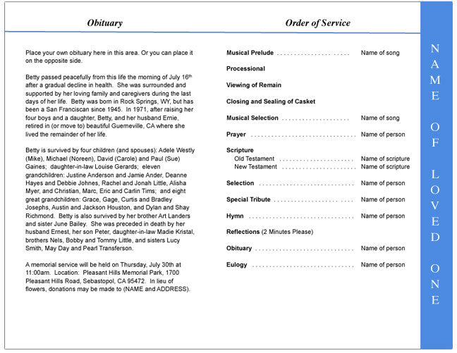 Butterfly 4-Sided Graduated Funeral Program Template.