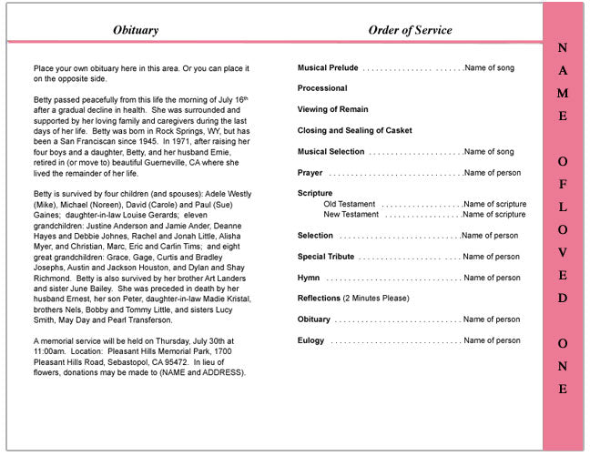 Bella 4-Sided Graduated Funeral Program Template.