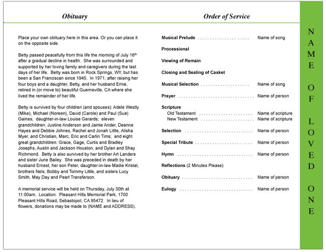 Dedication 4-Sided Graduated Funeral Program Template.