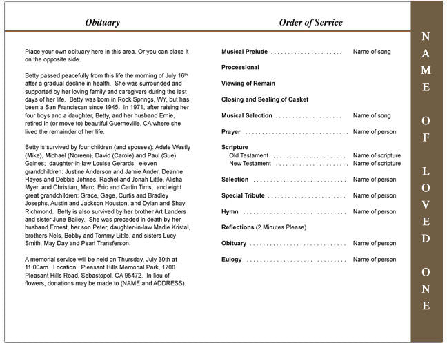 Prayer 4-Sided Graduated Funeral Program Template.