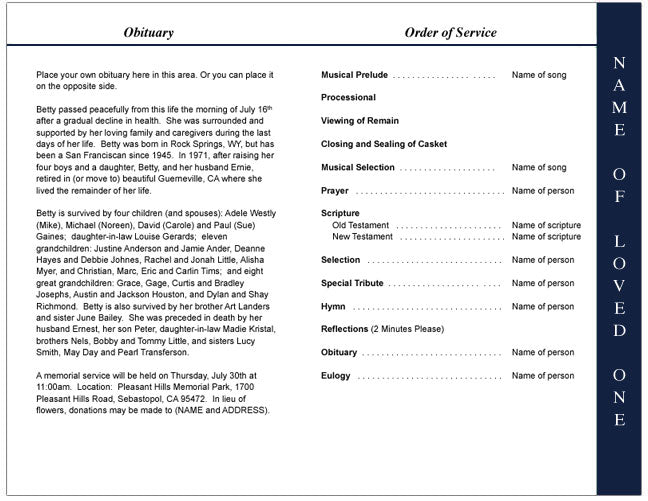 Boxing 4-Sided Graduated Funeral Program Template.