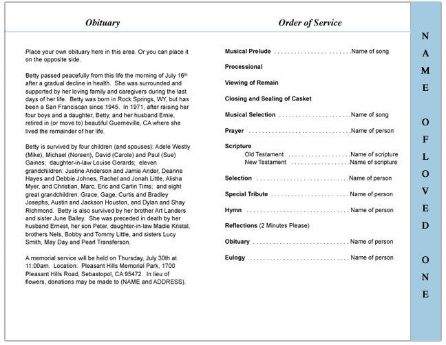 Cambria 4-Sided Graduated Funeral Program Template.