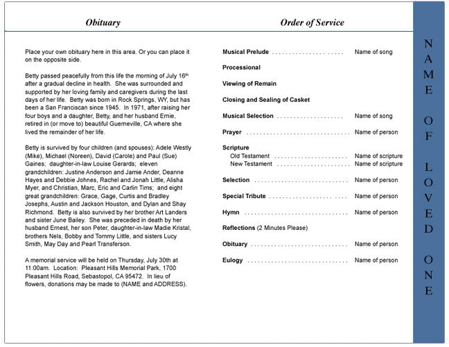 Marines 4-Sided Graduated Funeral Program Template.