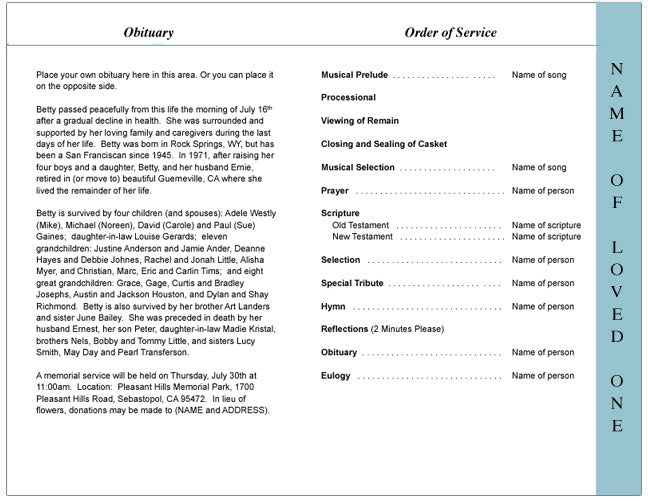 Cornfield 4-Sided Graduated Funeral Program Template.