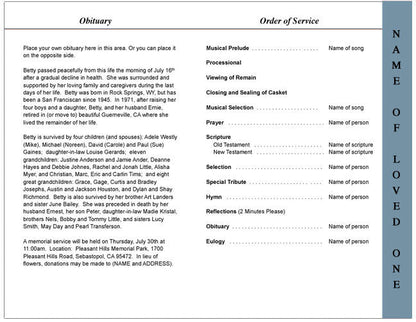 Pheasant 4-Sided Graduated Funeral Program Template.