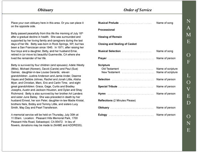 Camouflage 4-Sided Graduated Funeral Program Template.