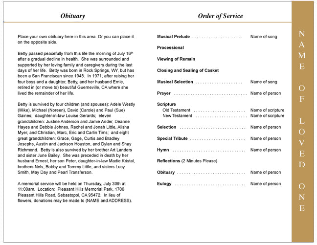 Carol 4-Sided Graduated Funeral Program Template.