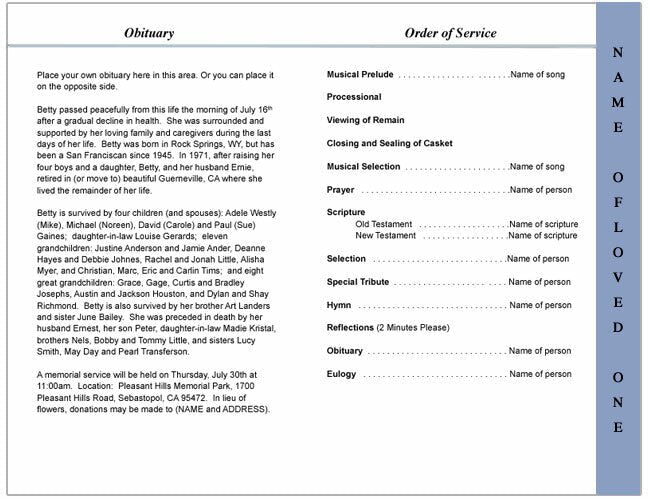 Army 4-Sided Graduated Funeral Program Template.