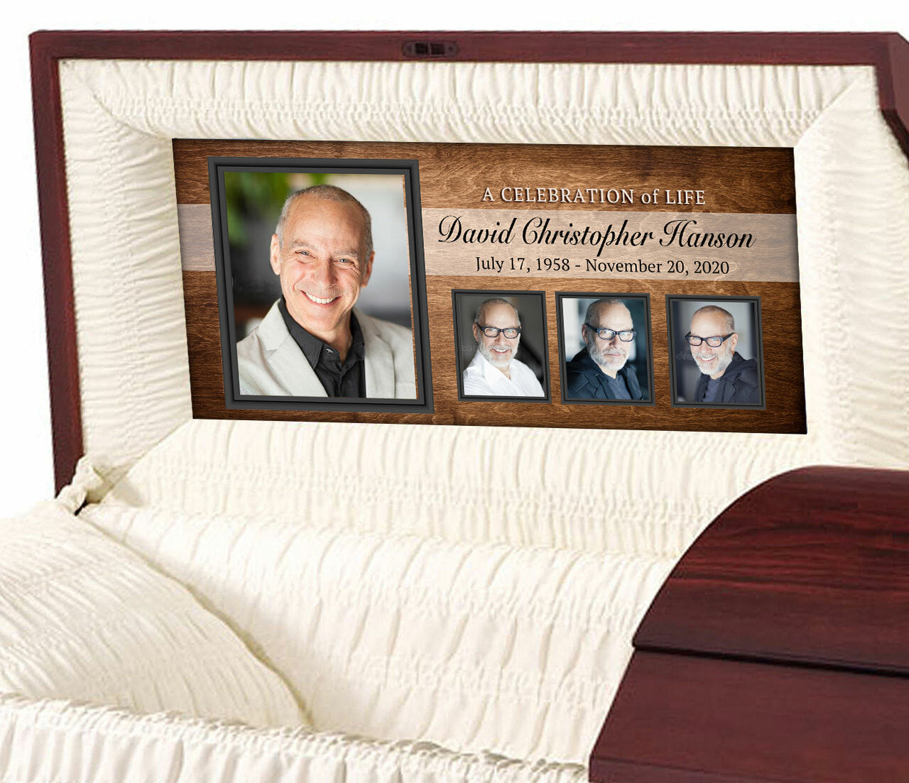 Custom Casket Panel Insert - Walnut Grain 4 Photo Design.