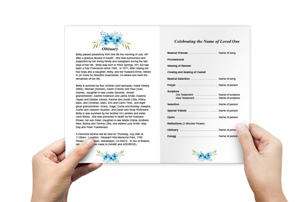 Floral Glitter Funeral Program Template.